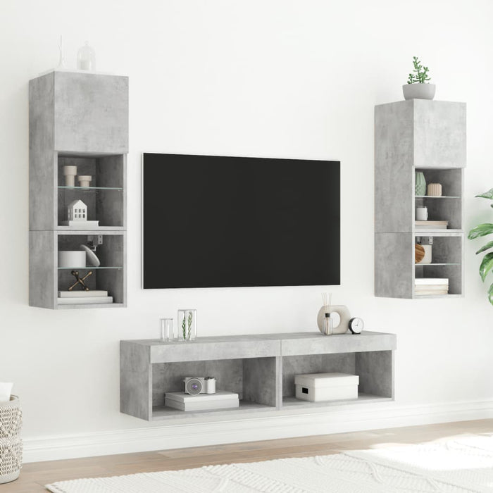 Comode TV cu lumini LED, 2 buc., gri beton, 60x30x30 cm - WALTI WALTI