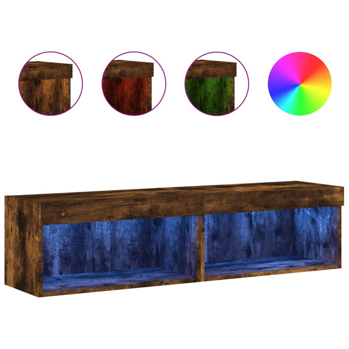 Comode TV cu lumini LED, 2 buc., stejar fumuriu, 60x30x30 cm - WALTI WALTI