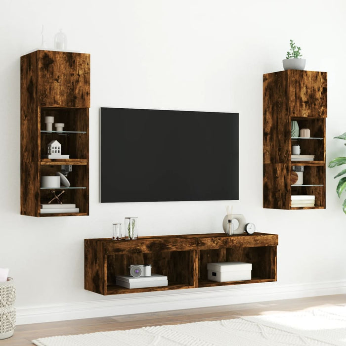 Comode TV cu lumini LED, 2 buc., stejar fumuriu, 60x30x30 cm - WALTI WALTI