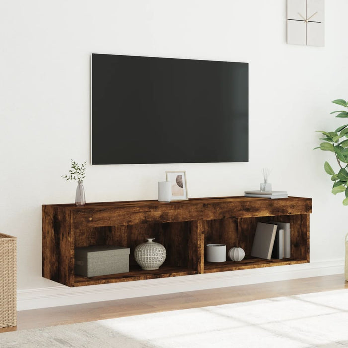 Comode TV cu lumini LED, 2 buc., stejar fumuriu, 60x30x30 cm - WALTI WALTI