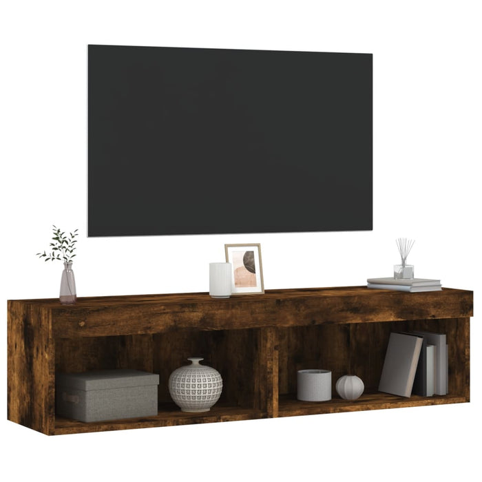Comode TV cu lumini LED, 2 buc., stejar fumuriu, 60x30x30 cm - WALTI WALTI