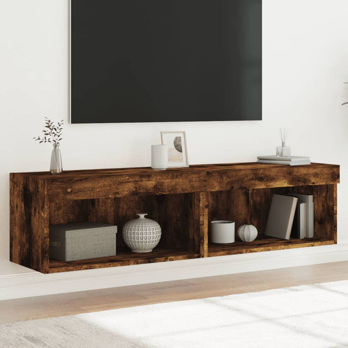 Comode TV cu lumini LED, 2 buc., stejar fumuriu, 60x30x30 cm - WALTI WALTI