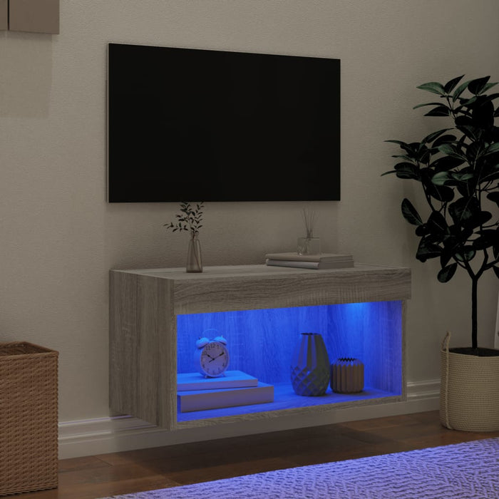 Comodă TV cu lumini LED, gri sonoma, 60x30x30 cm - WALTI WALTI