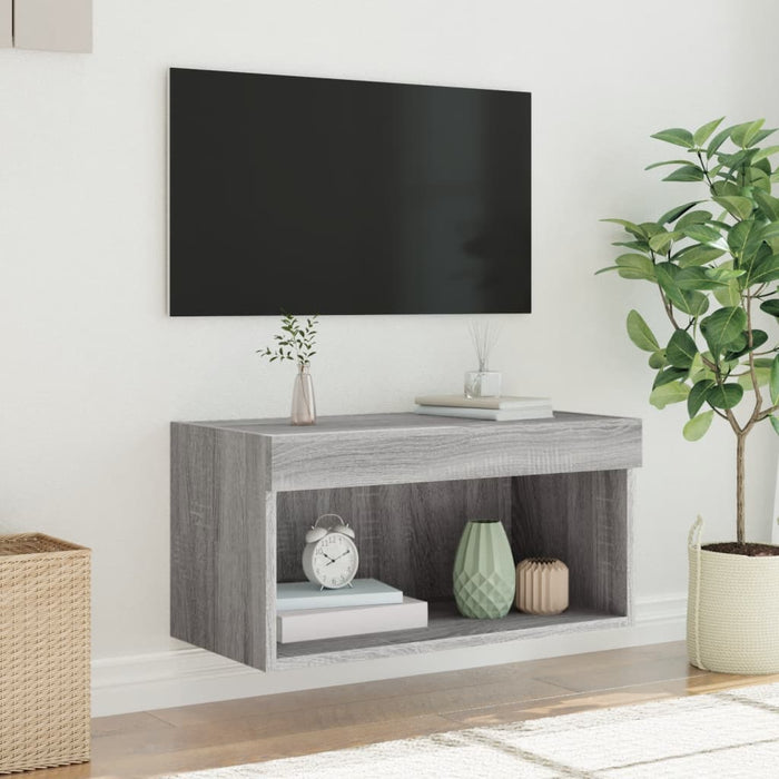 Comodă TV cu lumini LED, gri sonoma, 60x30x30 cm - WALTI WALTI