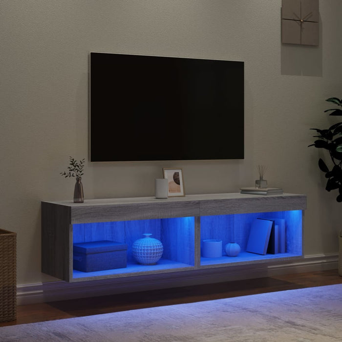 Comode TV cu lumini LED, 2 buc., gri sonoma, 60x30x30 cm - WALTI WALTI
