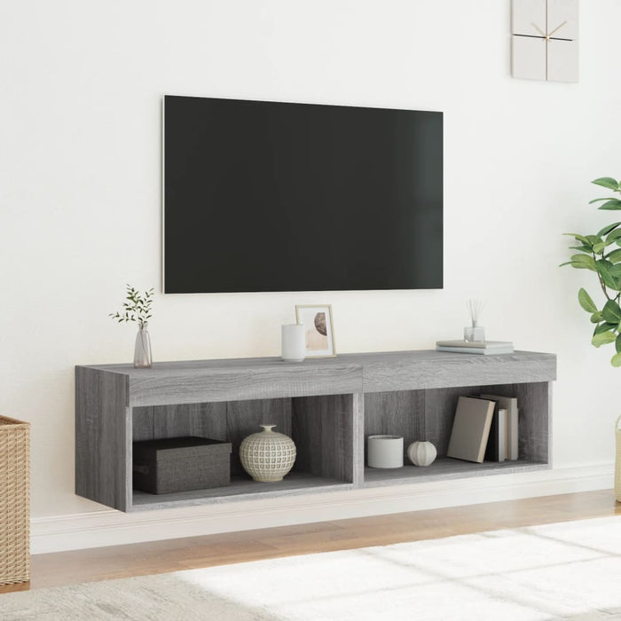 Comode TV cu lumini LED, 2 buc., gri sonoma, 60x30x30 cm - WALTI WALTI