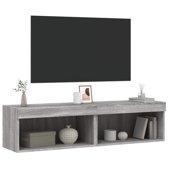 Comode TV cu lumini LED, 2 buc., gri sonoma, 60x30x30 cm - WALTI WALTI