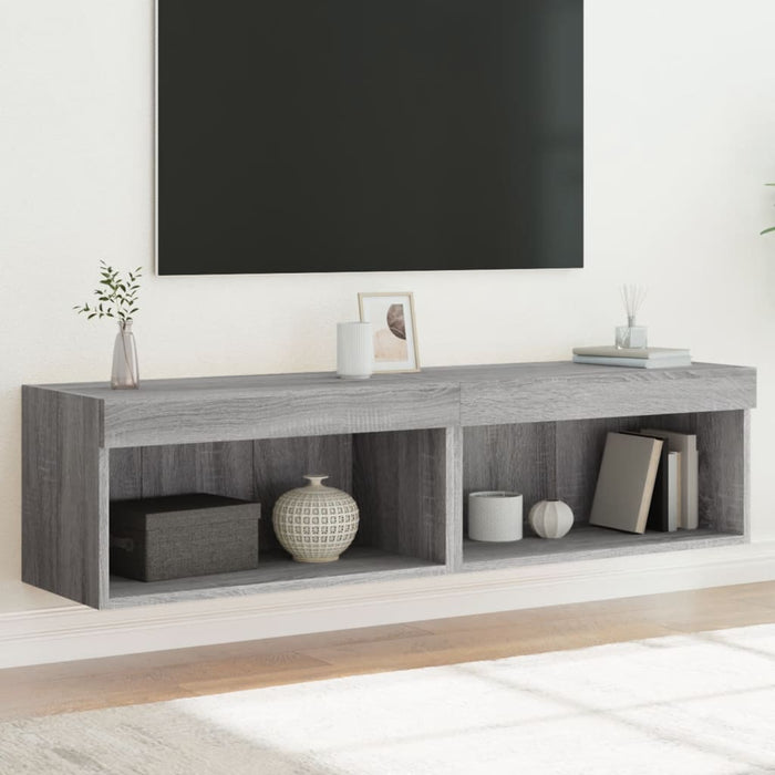Comode TV cu lumini LED, 2 buc., gri sonoma, 60x30x30 cm - WALTI WALTI