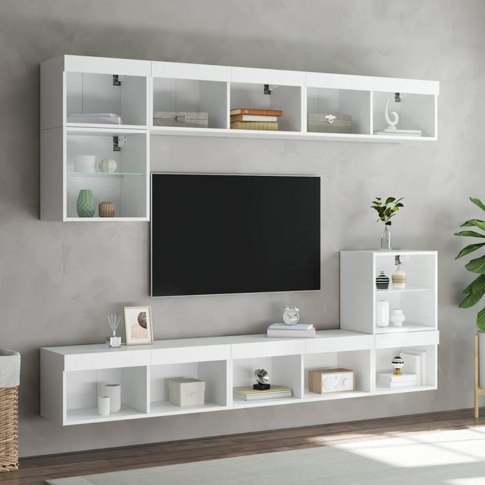 Comode TV cu lumini LED, 2 buc., alb, 60x30x30 cm - WALTI WALTI