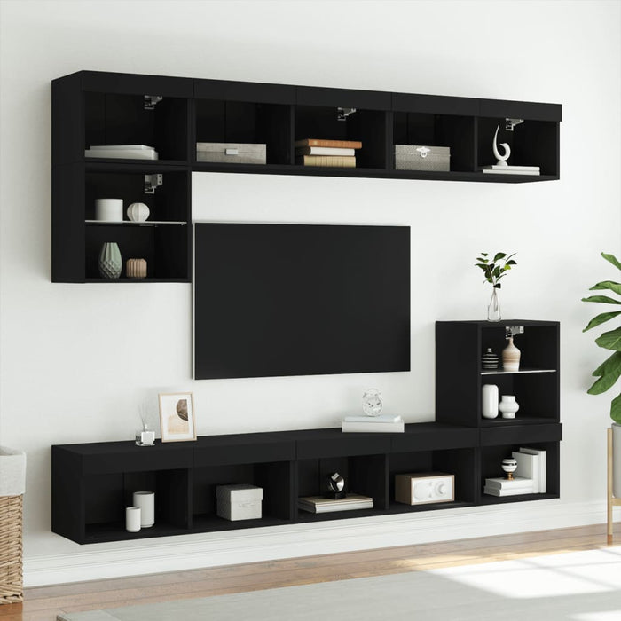 Comode TV cu lumini LED, 2 buc., negru, 60x30x30 cm WALTI