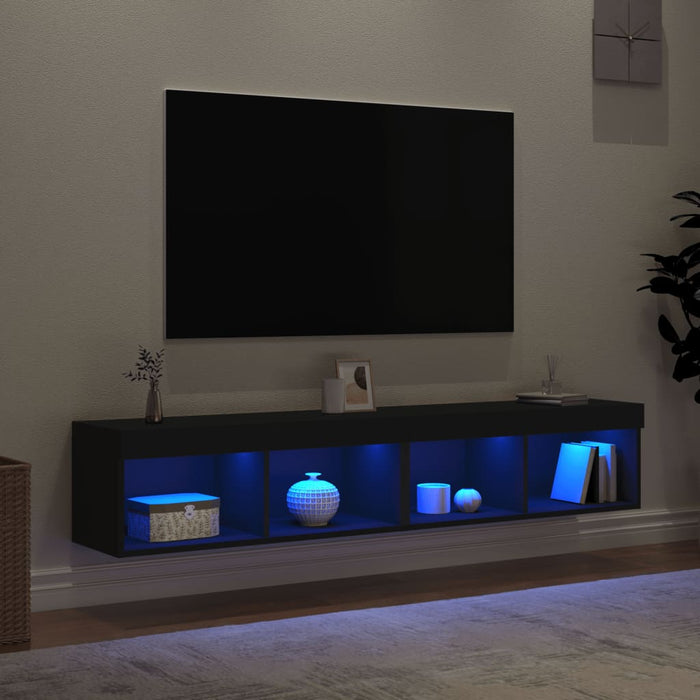 Comode TV cu lumini LED, 2 buc., negru, 60x30x30 cm WALTI