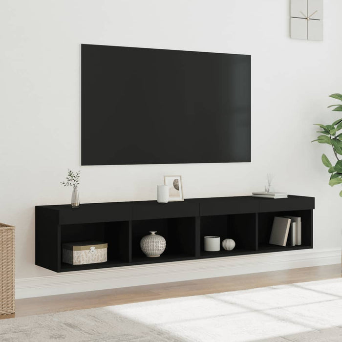 Comode TV cu lumini LED, 2 buc., negru, 60x30x30 cm WALTI