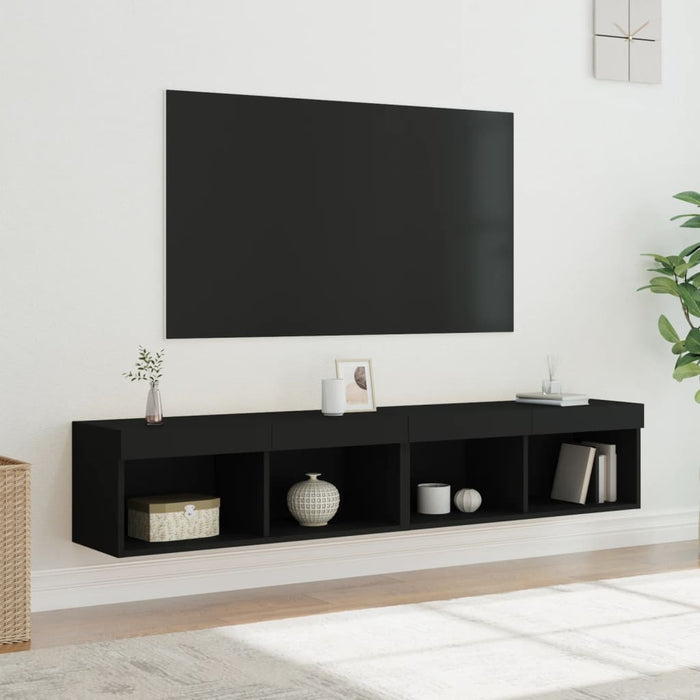 Comode TV cu lumini LED, 2 buc., negru, 60x30x30 cm WALTI
