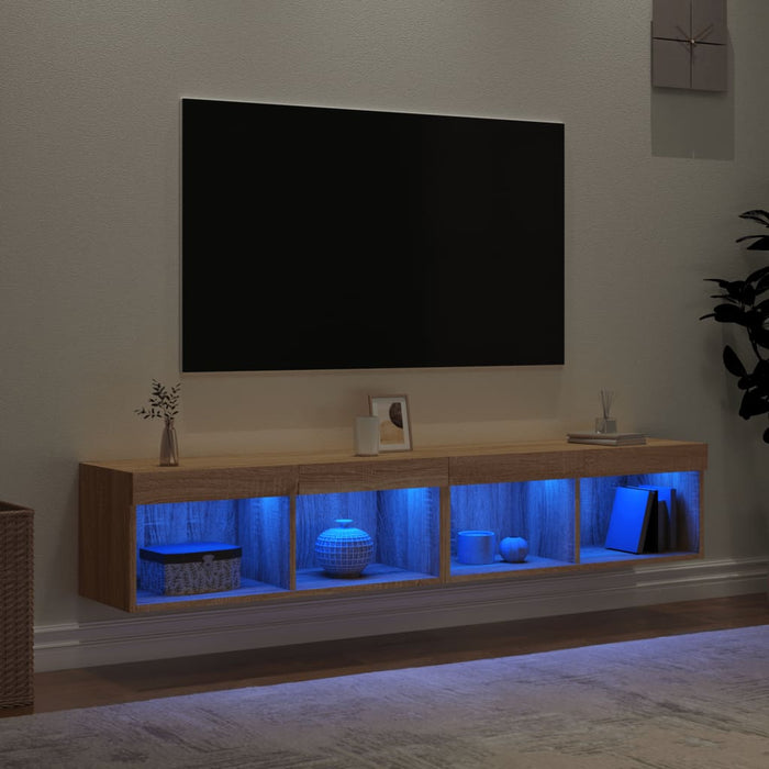 Comode TV cu lumini LED, 2 buc., stejar sonoma, 80x30x30 cm - WALTI WALTI
