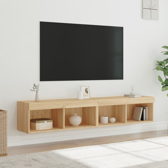 Comode TV cu lumini LED, 2 buc., stejar sonoma, 80x30x30 cm - WALTI WALTI