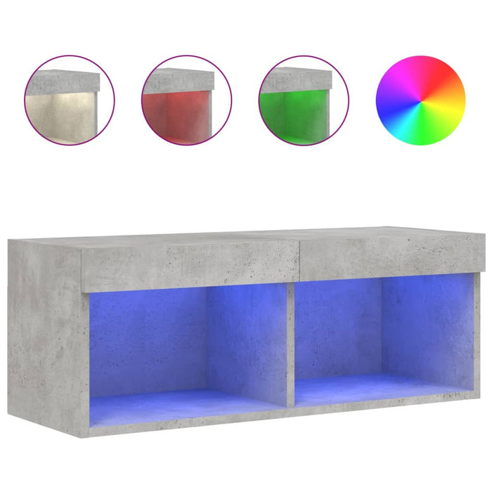 Comodă TV cu lumini LED, gri beton, 80x30x30 cm - WALTI WALTI