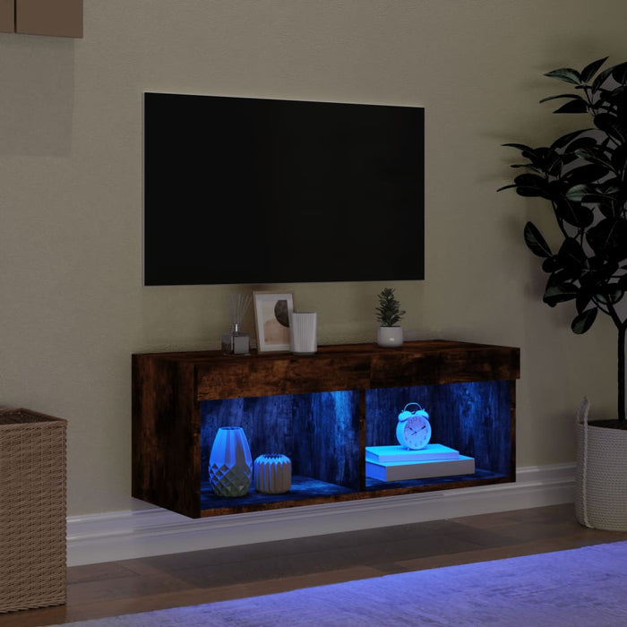 Comodă TV cu lumini LED, stejar fumuriu, 80x30x30 cm - WALTI WALTI