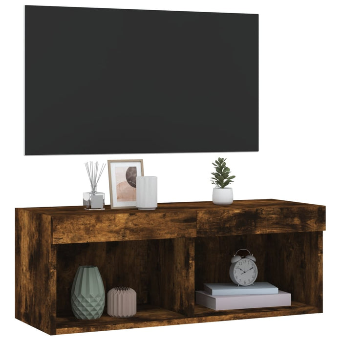 Comodă TV cu lumini LED, stejar fumuriu, 80x30x30 cm - WALTI WALTI