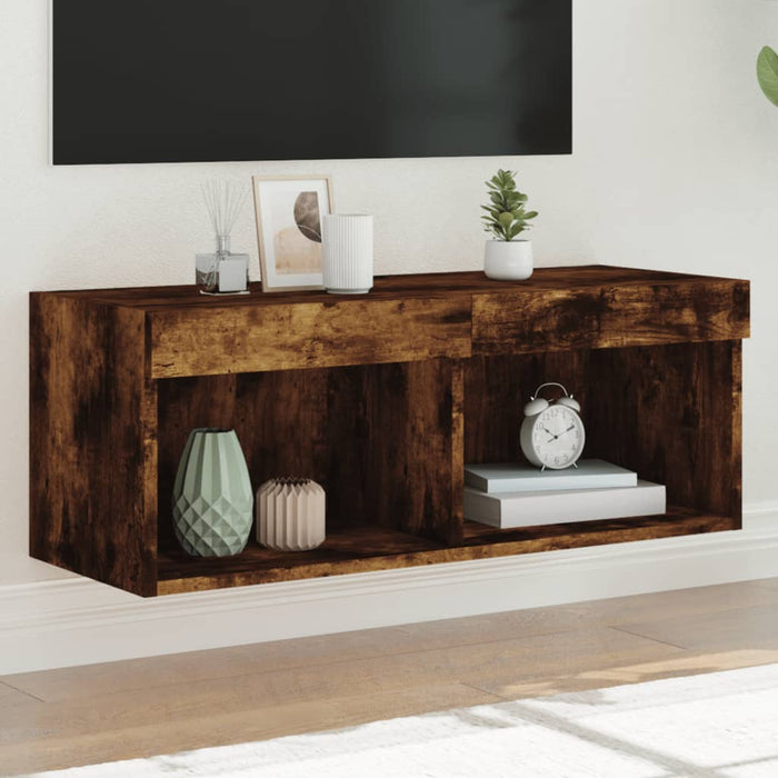 Comodă TV cu lumini LED, stejar fumuriu, 80x30x30 cm - WALTI WALTI