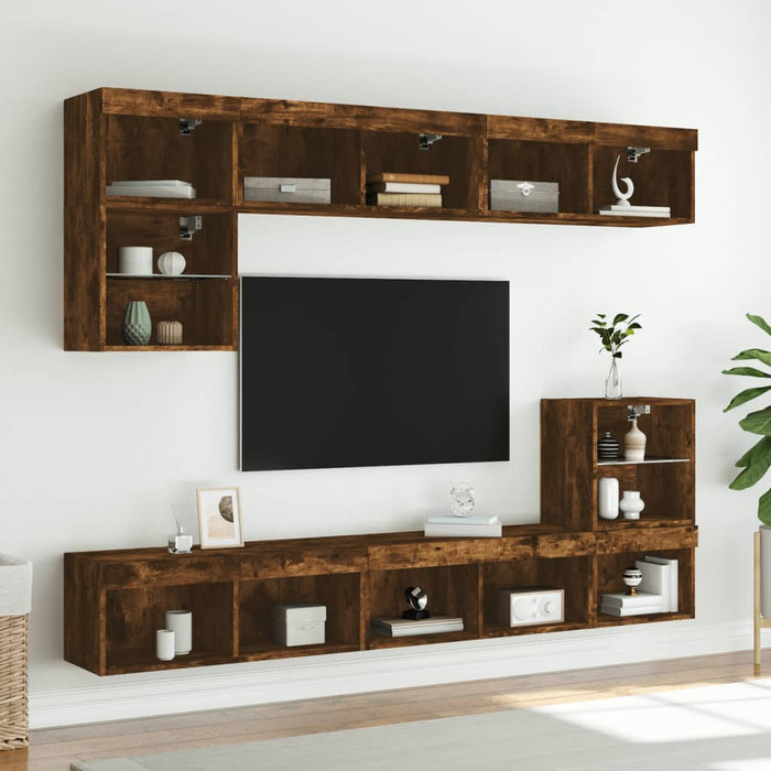 Comode TV cu lumini LED, stejar fumuriu, 80x30x30 cm WALTI