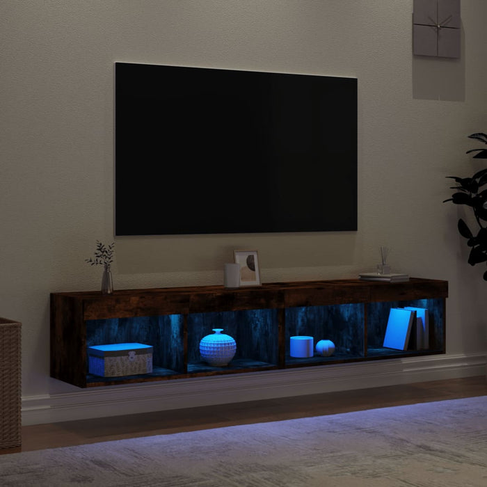 Comode TV cu lumini LED, stejar fumuriu, 80x30x30 cm WALTI