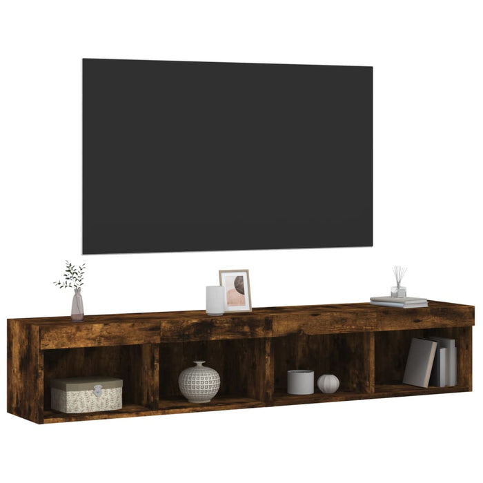 Comode TV cu lumini LED, stejar fumuriu, 80x30x30 cm WALTI