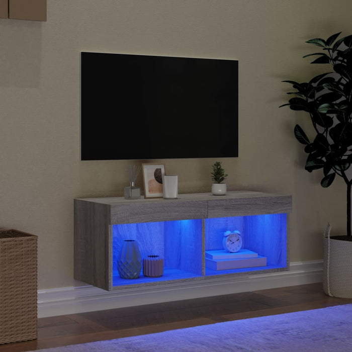 Comodă TV cu lumini LED, gri sonoma, 80x30x30 cm - WALTI WALTI