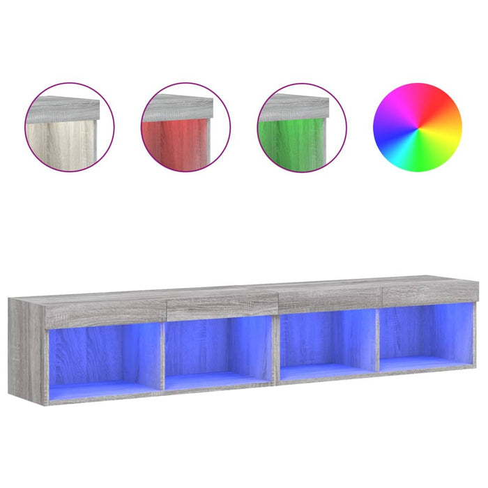 Comode TV cu lumini LED, 2 buc., gri sonoma, 80x30x30 cm WALTI
