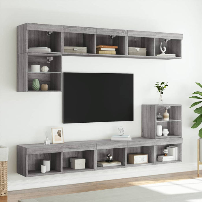 Comode TV cu lumini LED, 2 buc., gri sonoma, 80x30x30 cm WALTI