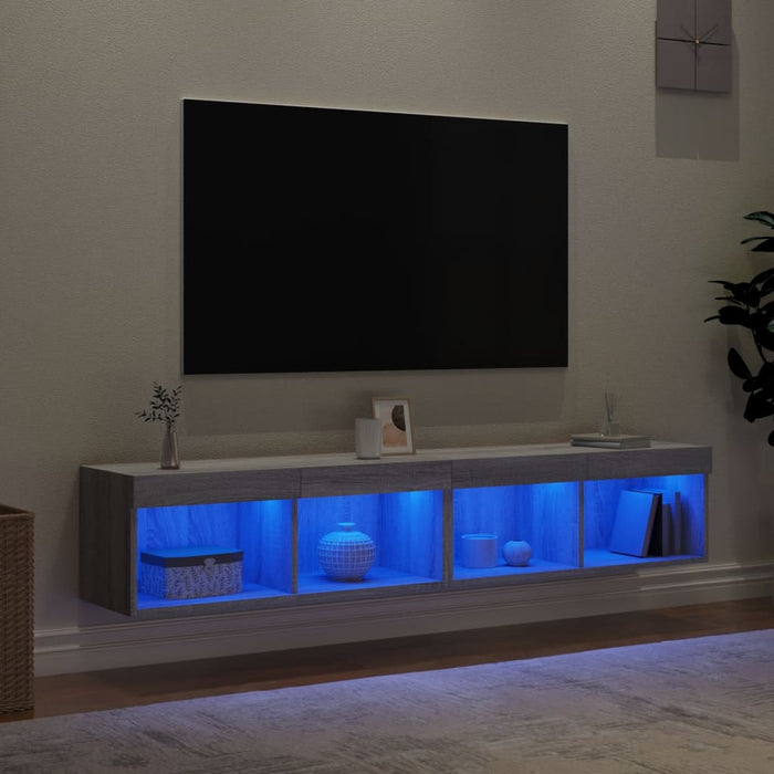 Comode TV cu lumini LED, 2 buc., gri sonoma, 80x30x30 cm WALTI