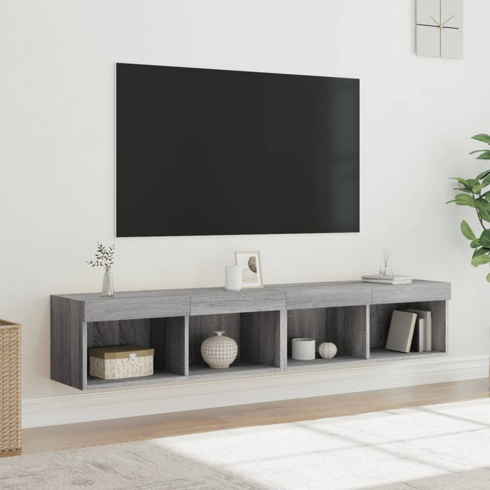 Comode TV cu lumini LED, 2 buc., gri sonoma, 80x30x30 cm WALTI