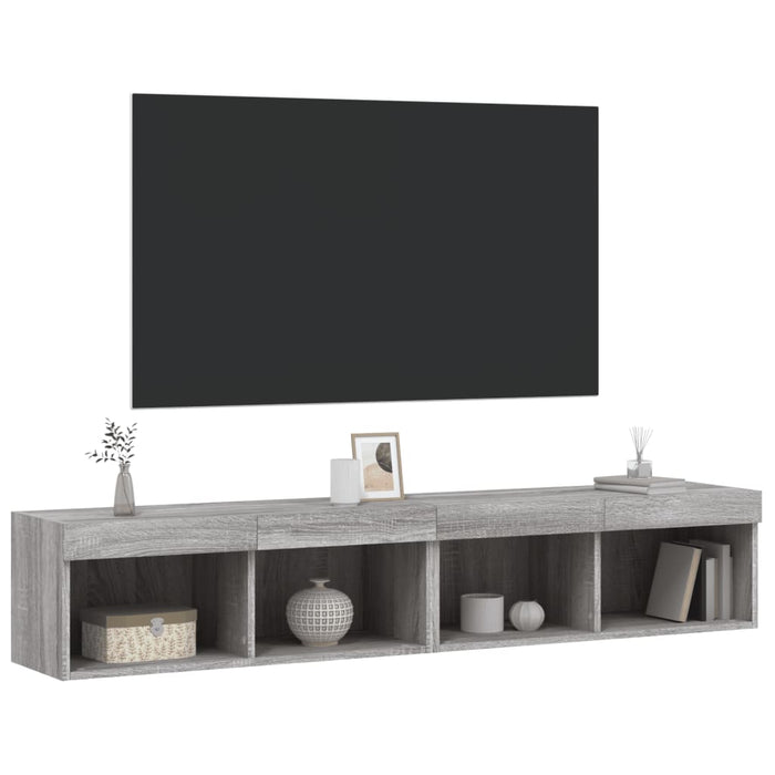 Comode TV cu lumini LED, 2 buc., gri sonoma, 80x30x30 cm WALTI