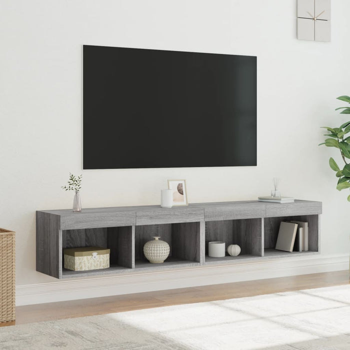 Comode TV cu lumini LED, 2 buc., gri sonoma, 80x30x30 cm WALTI