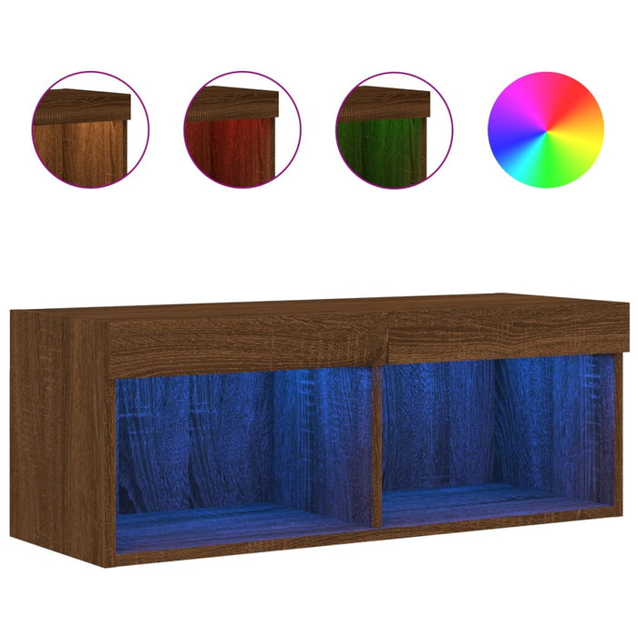Comodă TV cu lumini LED, stejar maro, 80x30x30 cm WALTI