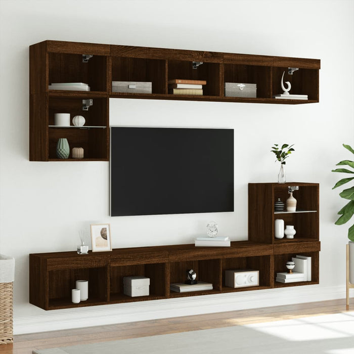 Comodă TV cu lumini LED, stejar maro, 80x30x30 cm WALTI