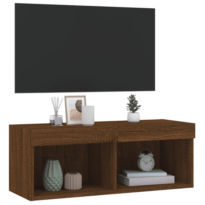 Comodă TV cu lumini LED, stejar maro, 80x30x30 cm WALTI