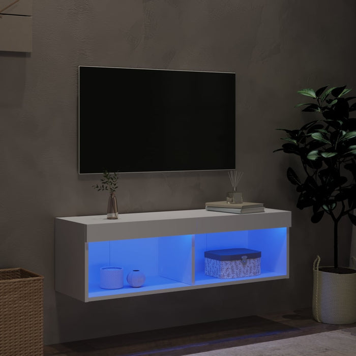 Comodă TV cu lumini LED, alb, 100x30x30 cm - WALTI WALTI
