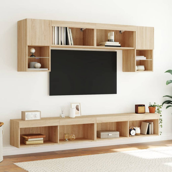 Comode TV cu lumini LED, 2 buc., stejar sonoma, 100x30x30 cm - WALTI WALTI
