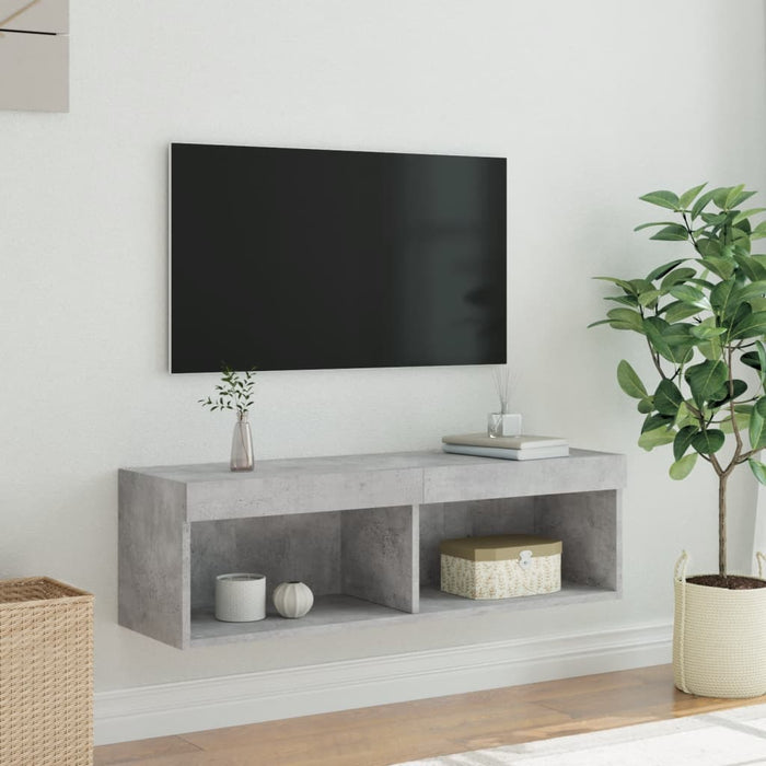 Comodă TV cu lumini LED, gri beton, 100x30x30 cm - WALTI WALTI
