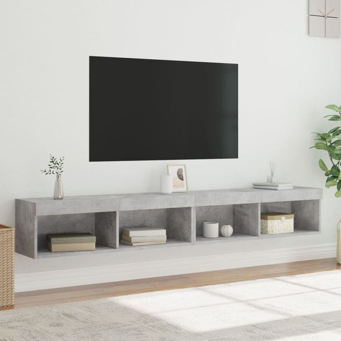 Comode TV cu lumini LED, 2 buc., gri beton, 100x30x30 cm - WALTI WALTI