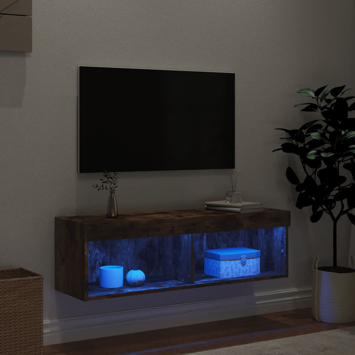 Comodă TV cu lumini LED, stejar fumuriu, 100x30x30 cm - WALTI WALTI