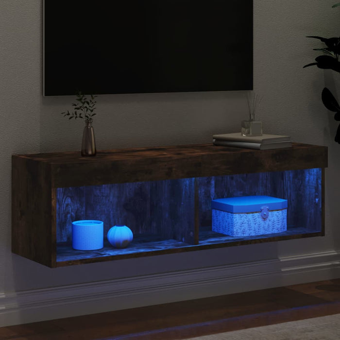 Comodă TV cu lumini LED, stejar fumuriu, 100x30x30 cm - WALTI WALTI