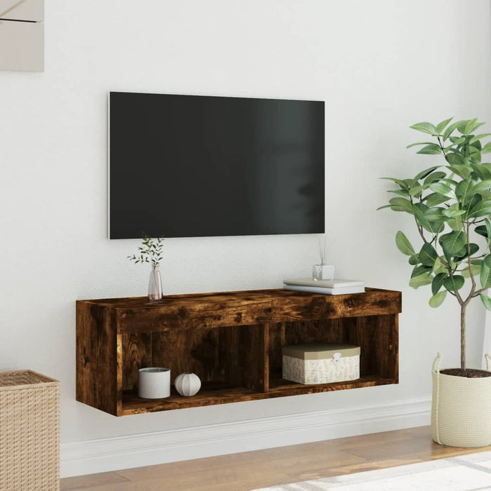Comodă TV cu lumini LED, stejar fumuriu, 100x30x30 cm - WALTI WALTI