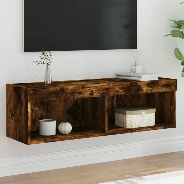 Comodă TV cu lumini LED, stejar fumuriu, 100x30x30 cm - WALTI WALTI