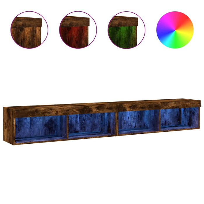 Comode TV cu lumini LED, 2 buc., stejar fumuriu, 100x30x30 cm - WALTI WALTI