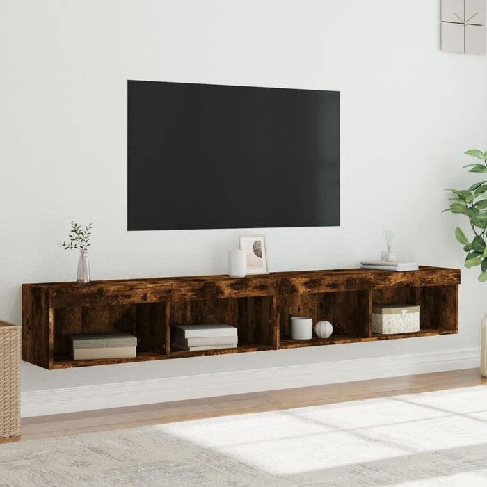 Comode TV cu lumini LED, 2 buc., stejar fumuriu, 100x30x30 cm - WALTI WALTI
