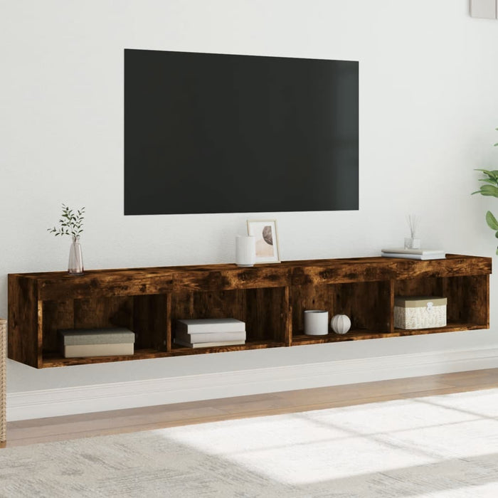 Comode TV cu lumini LED, 2 buc., stejar fumuriu, 100x30x30 cm - WALTI WALTI