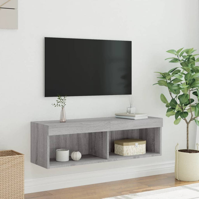Comodă TV cu lumini LED, gri sonoma, 100x30x30 cm - WALTI WALTI