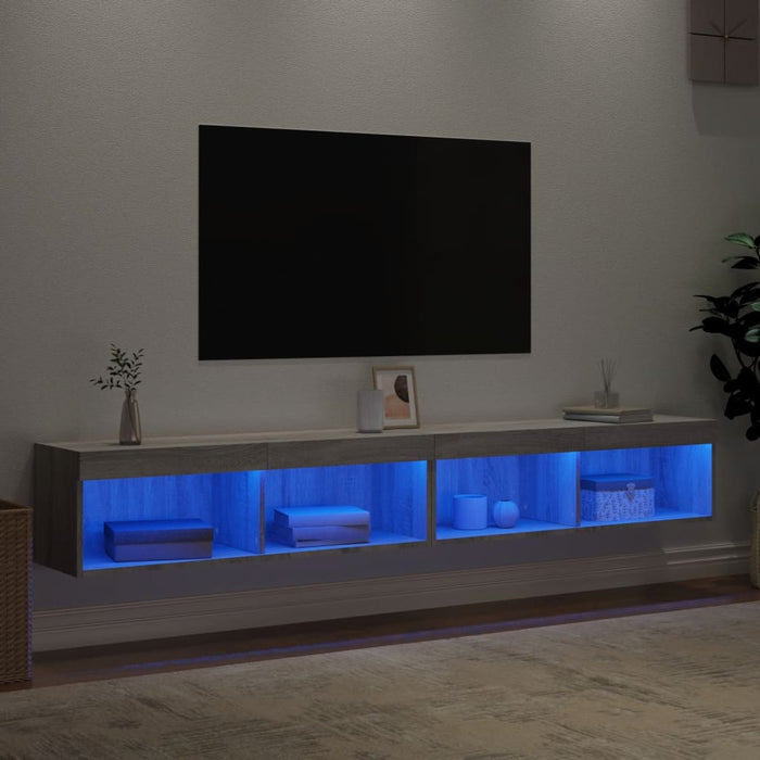 Comode TV cu lumini LED, 2 buc., gri sonoma, 100x30x30 cm - WALTI WALTI