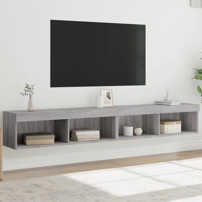 Comode TV cu lumini LED, 2 buc., gri sonoma, 100x30x30 cm - WALTI WALTI